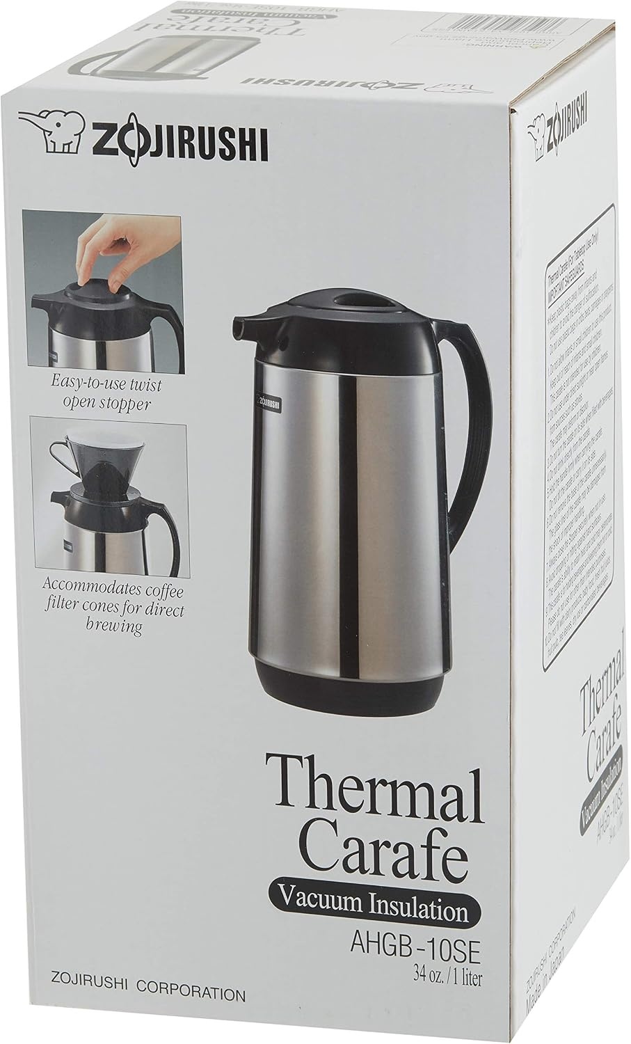 image:imageZojirushi AHGB10SE Thermal Serve Carafe 34 oz 10 liter Polished Stainless Steel Made in Japan