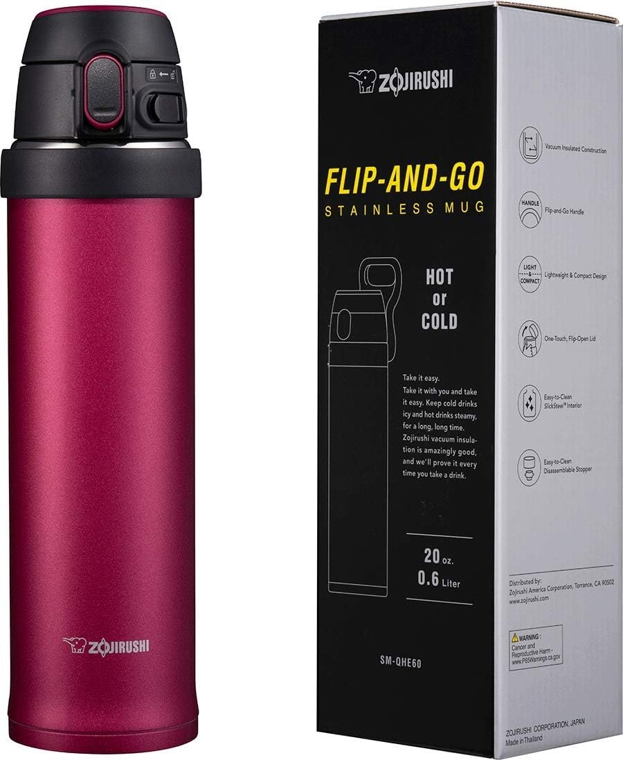 image:imageZojirushi SMQHE60GK FlipandGo Stainless Mug 20Ounce TealHibiscus Red