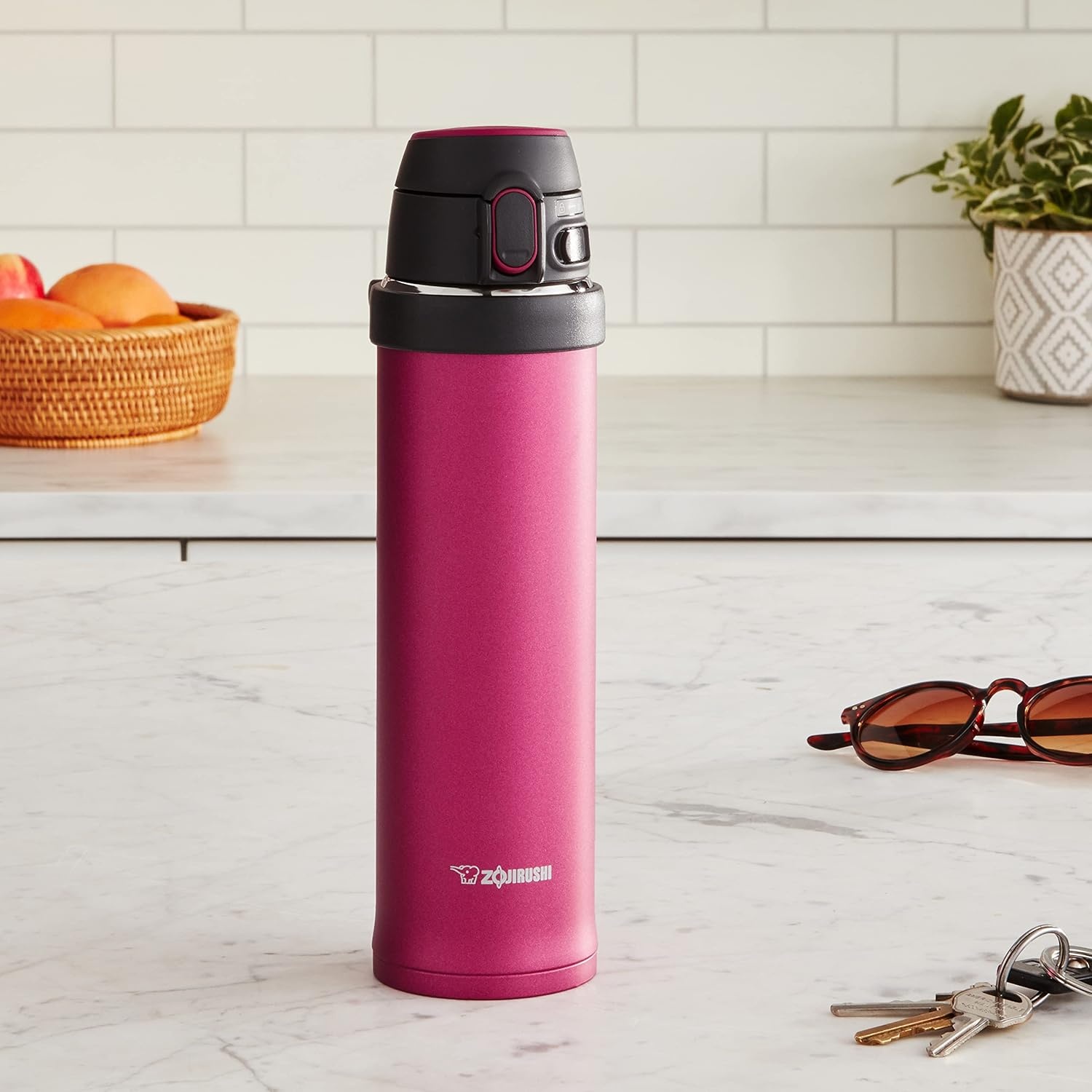 image:imageZojirushi SMQHE60GK FlipandGo Stainless Mug 20Ounce TealHibiscus Red